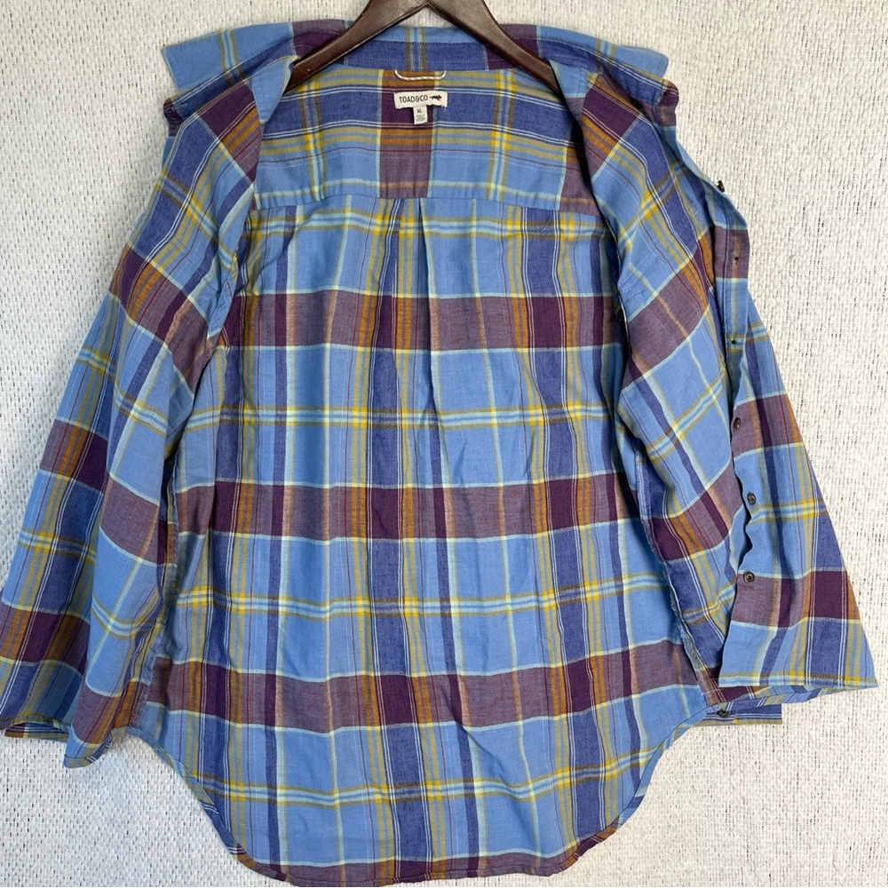 Toad Co Re Form Flannel Shirt Womens XL Blue Brown Plaid Button Down Casual Top - Picture 8 of 16